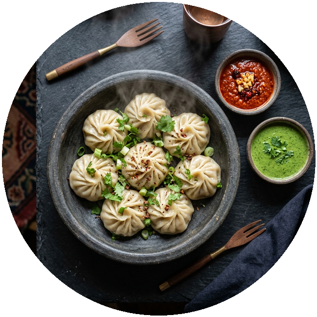 Signature Momo Platter with Fresh Condiments